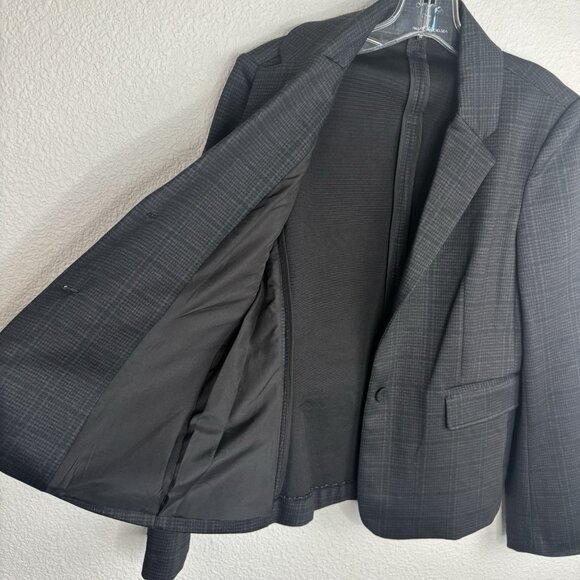 Amanda + Chelsea Women's Blazer Medium Gray Houndstooth Plaid Two Button Front - Picture 4 of 8